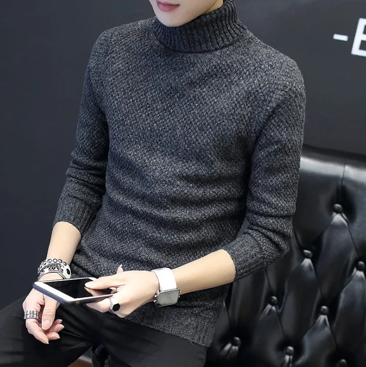 

Fall 2020 new high collar long sleeve sweater men's Pullover men's slim fitting knit shirt Korean fashion men's wear