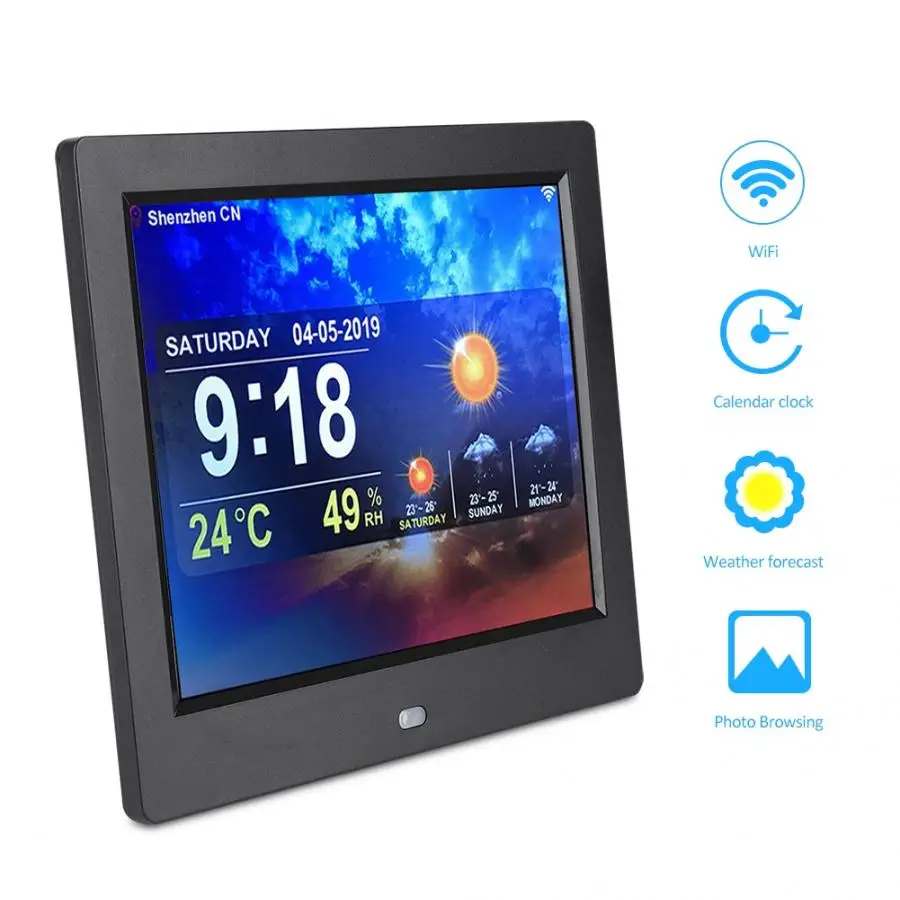 8 дюймовая многофункциональная цифровая фоторамка Smart WiFi часы прогноз погоды TFT