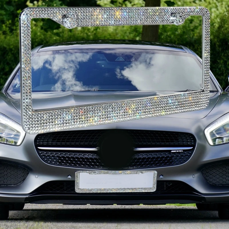 

3D Blingbling Rhinestone License Plate Frame Durable Personalized Car Accessories 2 Holes Easy Installation