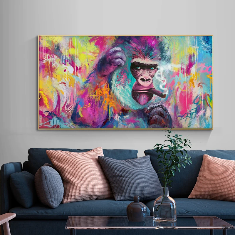 

Funny Smoking Orangutan Graffiti Canvas Paintings Wall Art Posters And Prints Modern Animals Wall Art Canvas Pictures Room Decor