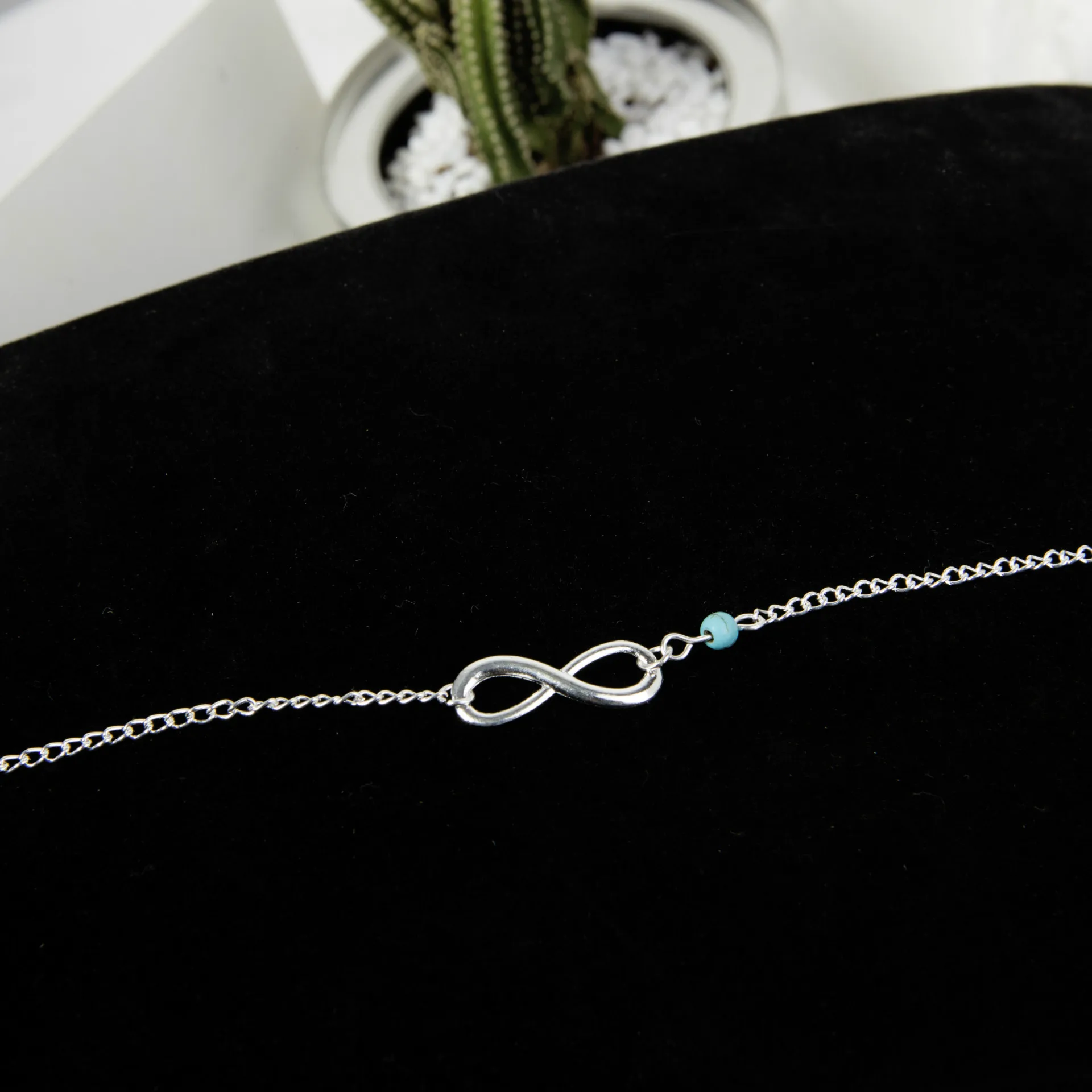 Летние пляжные струнные бусины ножной браслет для женщин Простые Серебряные