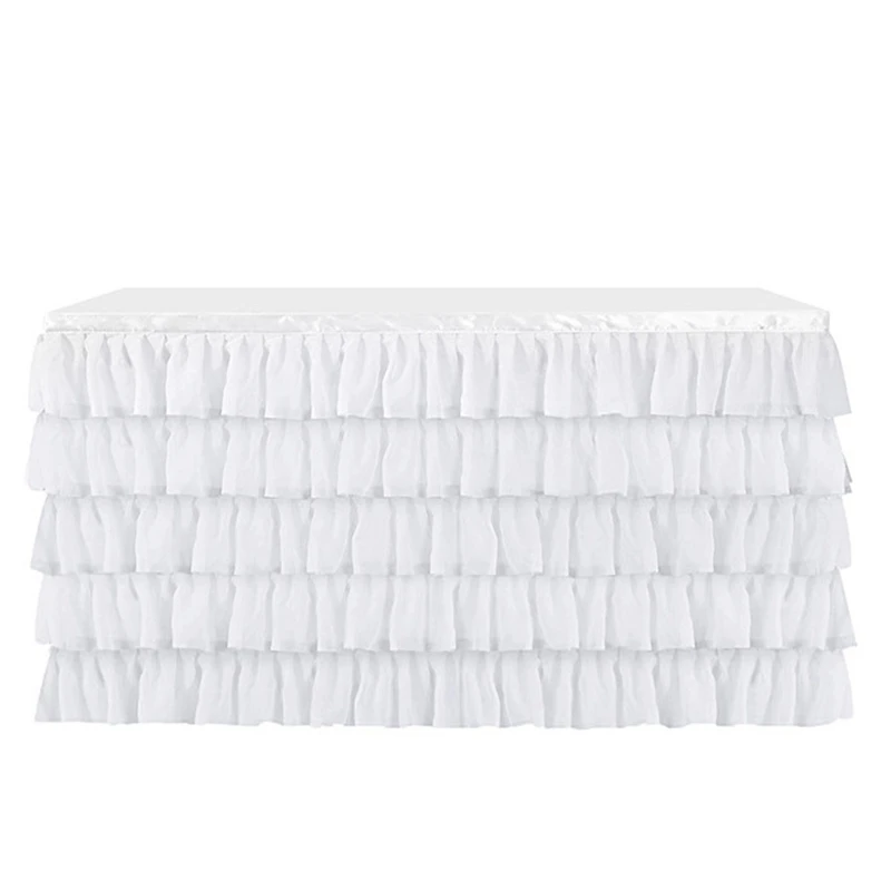 5 Layer Tulle Table Skirt Tutu Table Skirts Baby Shower Birthday Party Table Skirts for Banquet Wedding Hotel Party Decoration - Цвет: White