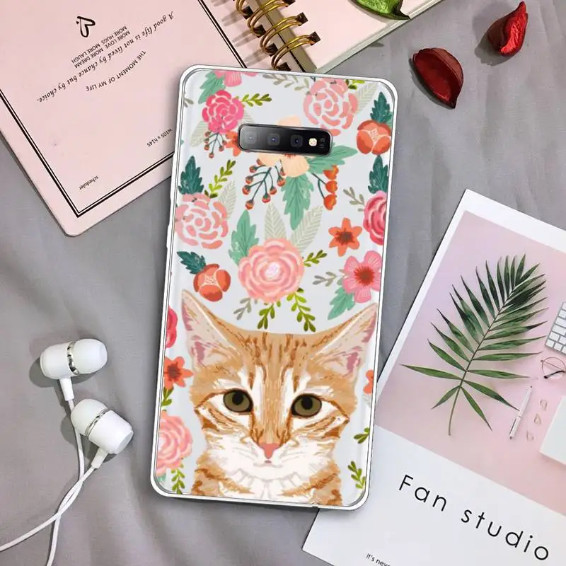 

Animal flower dog cat cute Phone Case Transparent For Samsung Galaxy A71 A21s S8 S9 S10 plus note 20 ultra