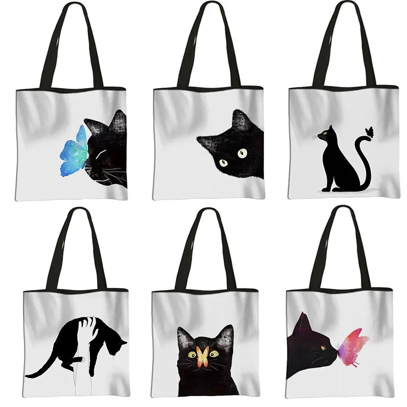 

Сумка женская складная на плечо с кошкой, милая вместительная сумочка для путешествий и отдыха, шоппер