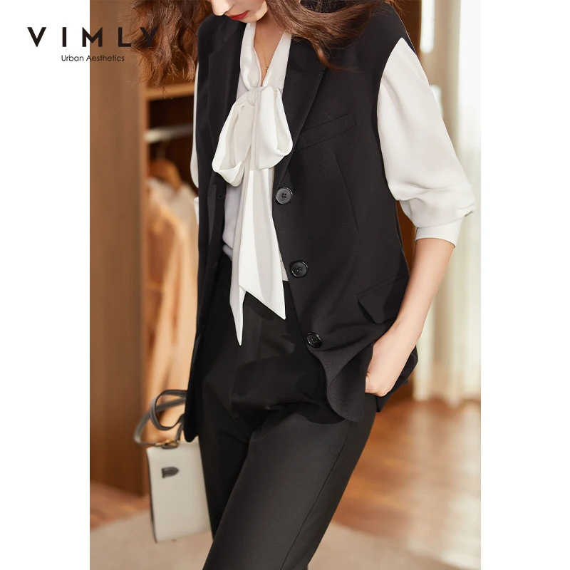 

VIMLY Minimalist Vest Jacket for Women Autumn 2021 New Office Lady Sleeveless Business Capable Blazer blazer femme Coats F9062