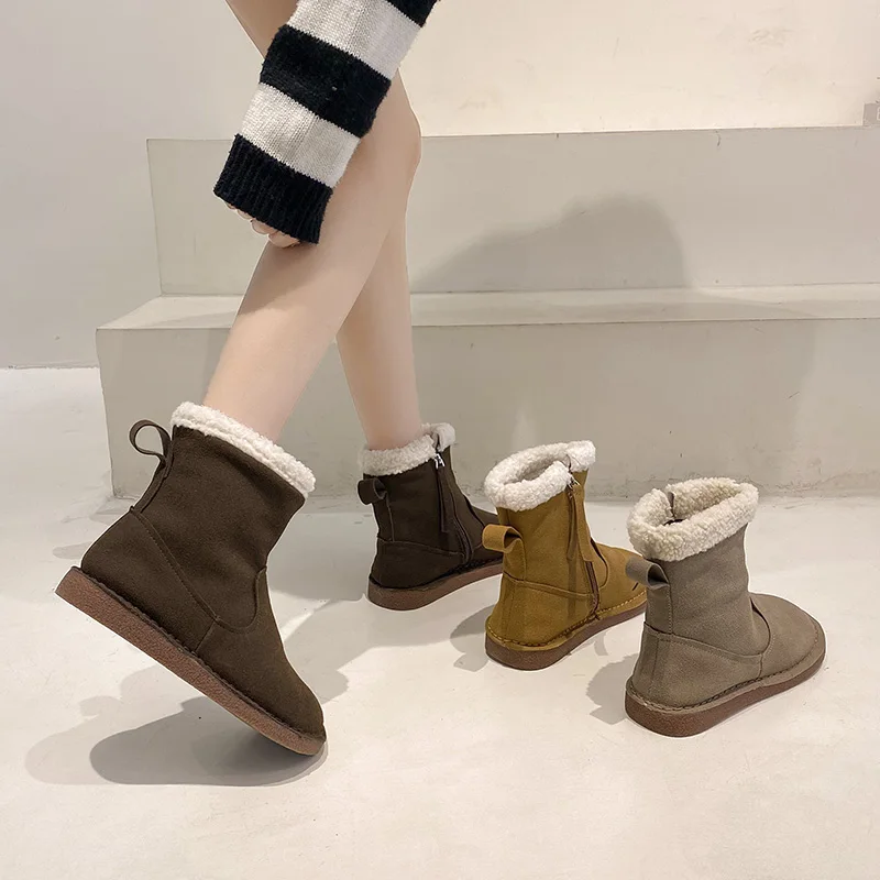 

Брендовая женская обувь, зимние сапоги с круглым носком, женские сапоги на плоской подошве, австралийская Мода 2021, до середины икры, с подкла...