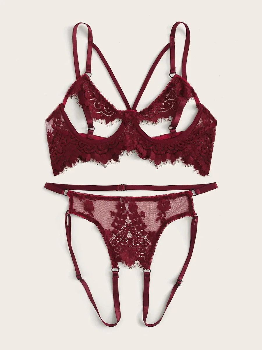 Комплект женского нижнего белья из 2 предметов белый пикантный сетчатый
