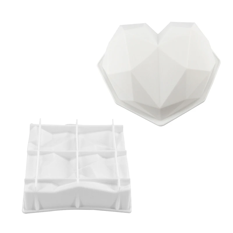 2pcs Silicone Cake Mold Baking Mould DIY Muffin Mousse Dessert Pastry Tools Heart Diamond Design Molds | Дом и сад