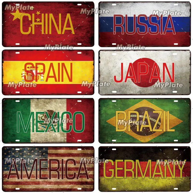 [MyPlate] винтажный постер с флагом страны Лицензионная табличка металлический знак
