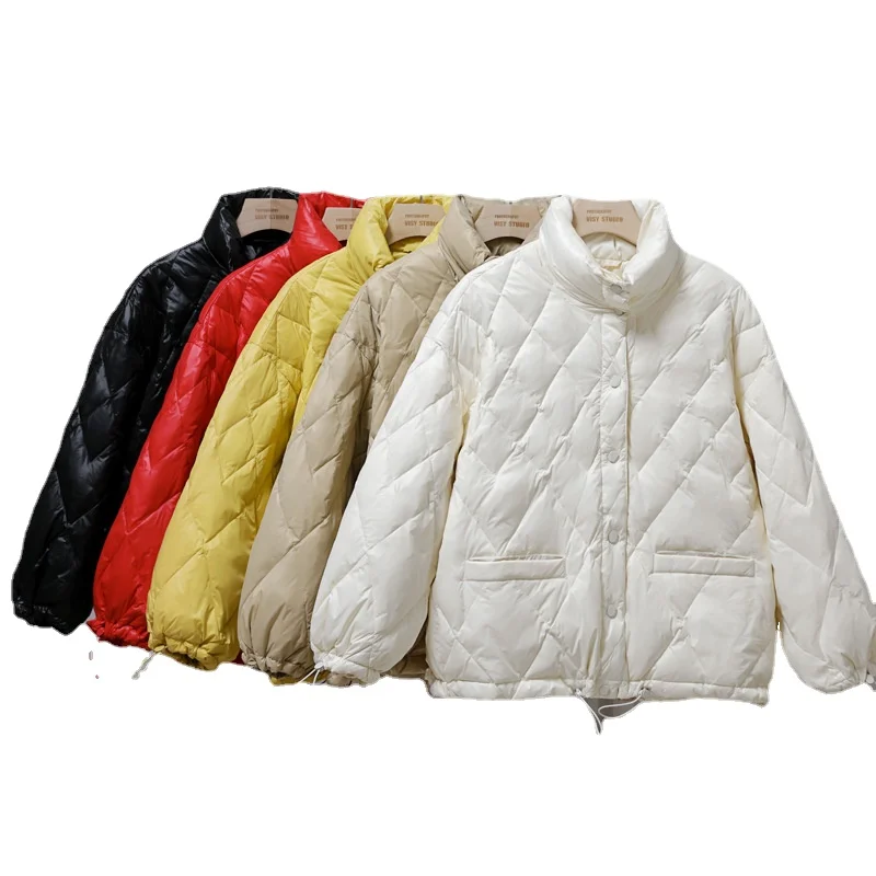 

2021 autumn/winter women's new lightweight down jacket South short style loose lapel diamond white duck down jacket