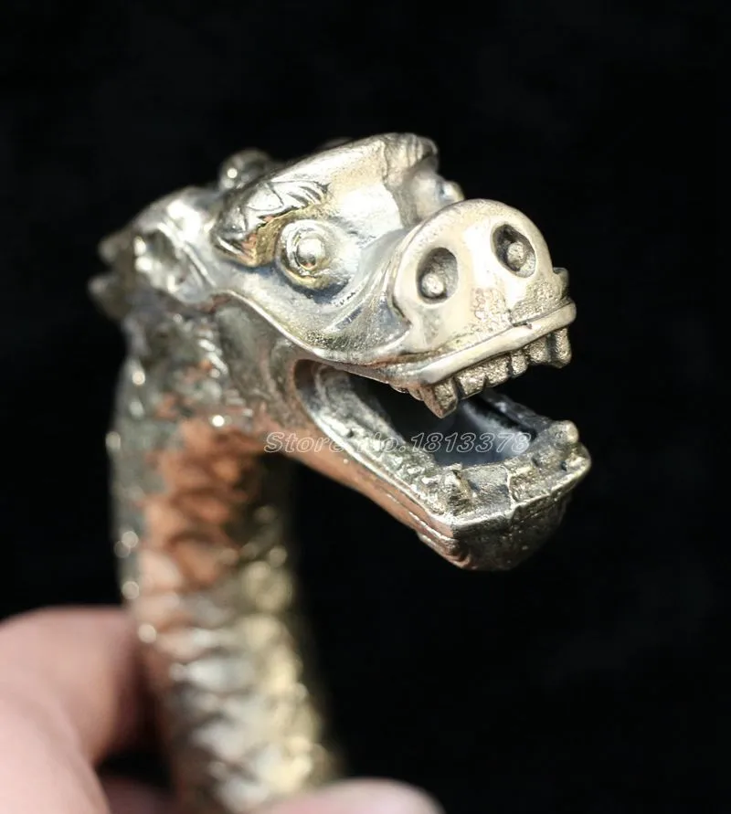 

100% латунь чистая медь латунь дедушка на удачу китайская старая медная ручная резная статуя горячего дракона трость голова