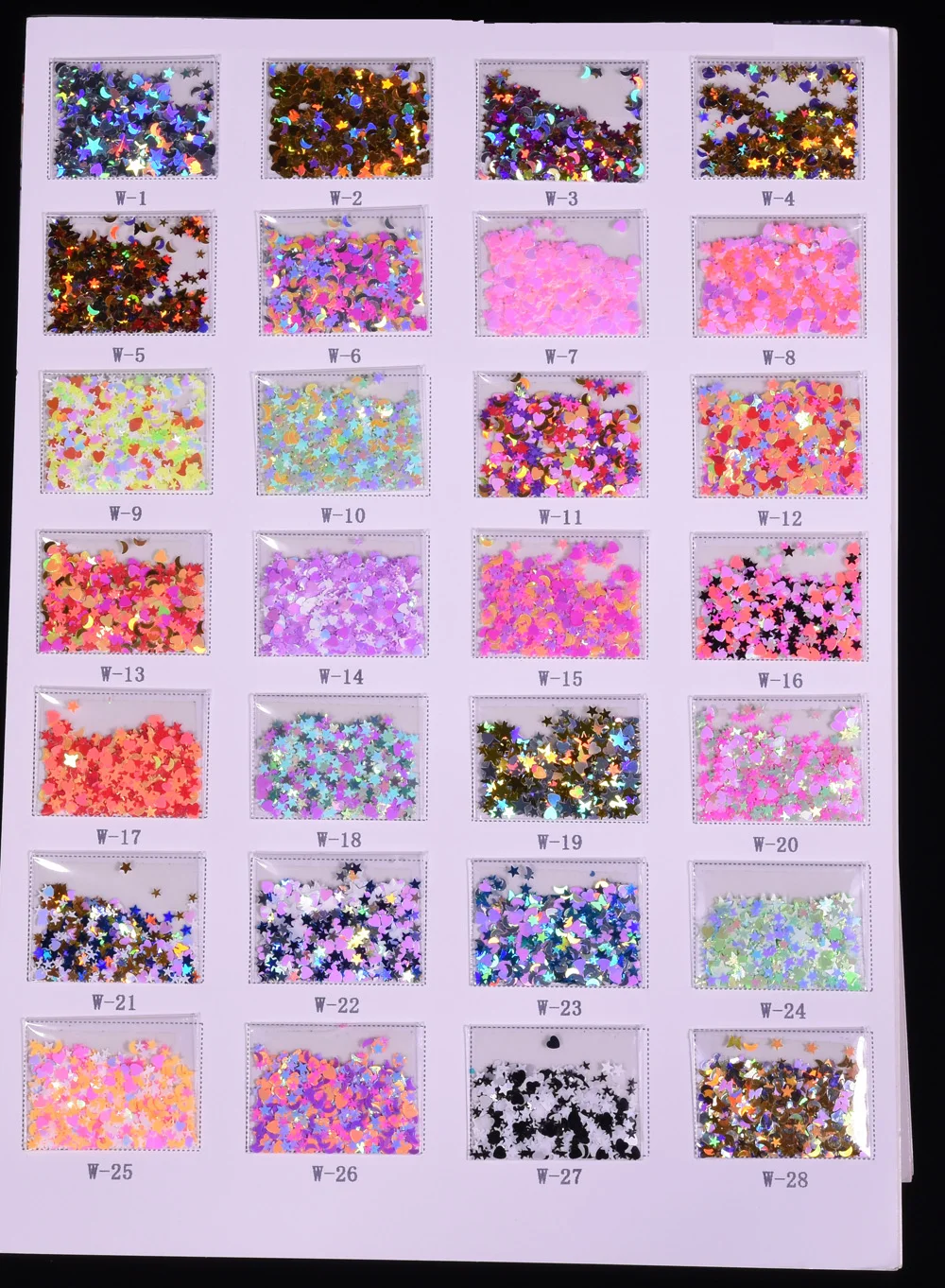 

Wholesale 1 Kilogram/bag #W1-28 Mixed Nail Art Glitter Decoration Thin Hear Stars Paillette Design Manicure Nail Art Decoration