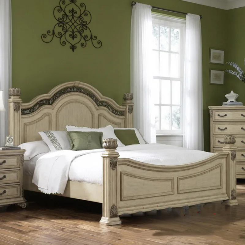 Современная Европейская кровать из цельной древесины на 2 персоны модная резная