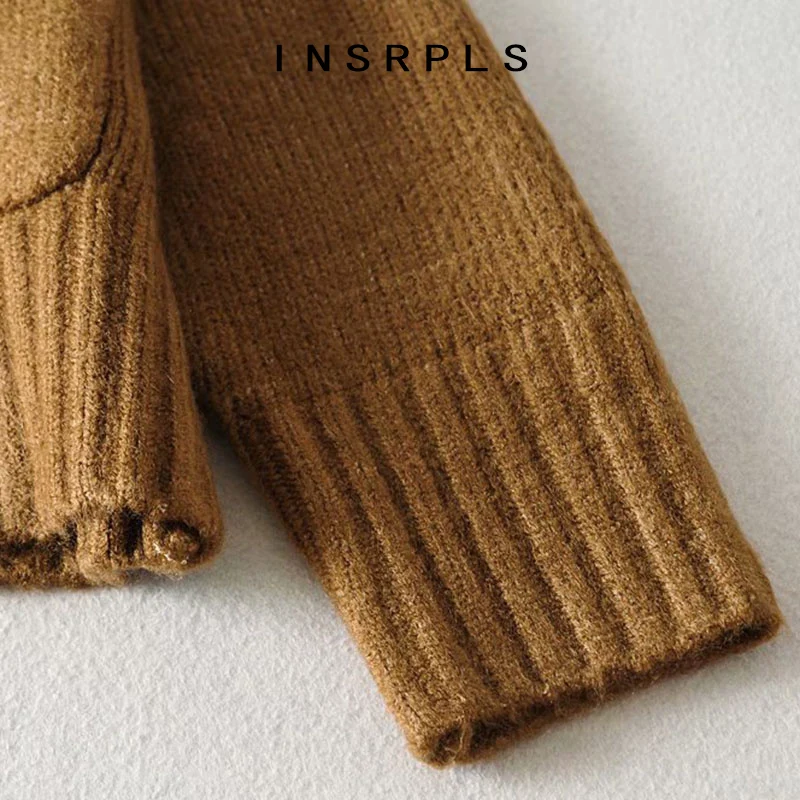 

INSRPLS Women Fashion With Pockets Loose Knitted Cardigan Sweater Vintage V Neck Long Sleeve Female Outerwear Chic Tops