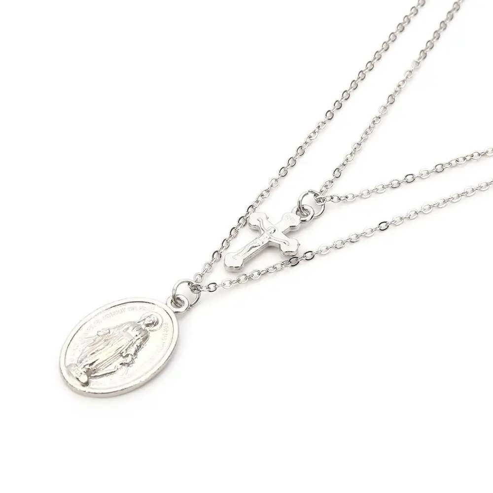 Трендовое золотистое многослойное ожерелье с крестом Иисус Дева Мария цепочка