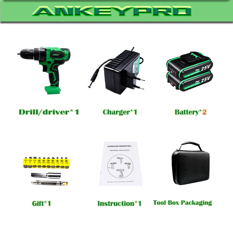 Bag two battery 25 в плюс электрический молоток дрель Электроинструмент отвертка Беспроводная мини батарея сверлильный шуруповерт инструмент с функцией магнита - Цвет: Bag two battery