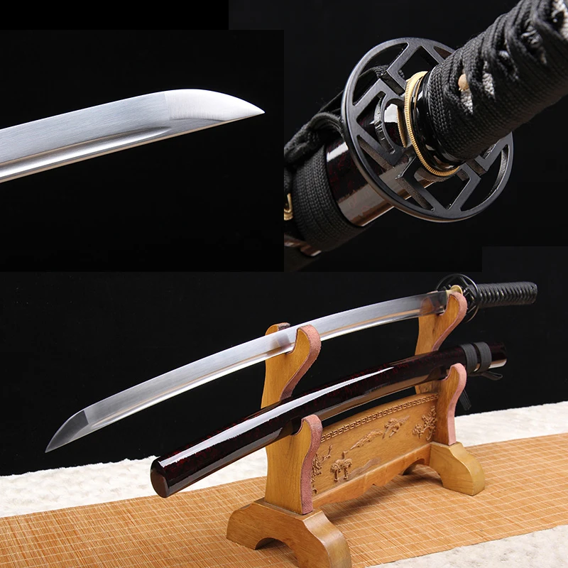 

Full tang Katanas japanese swords Handmade T10 Steel Razor Sharp Blade Wood Scabbard Square-Round Tsuba Tsuba
