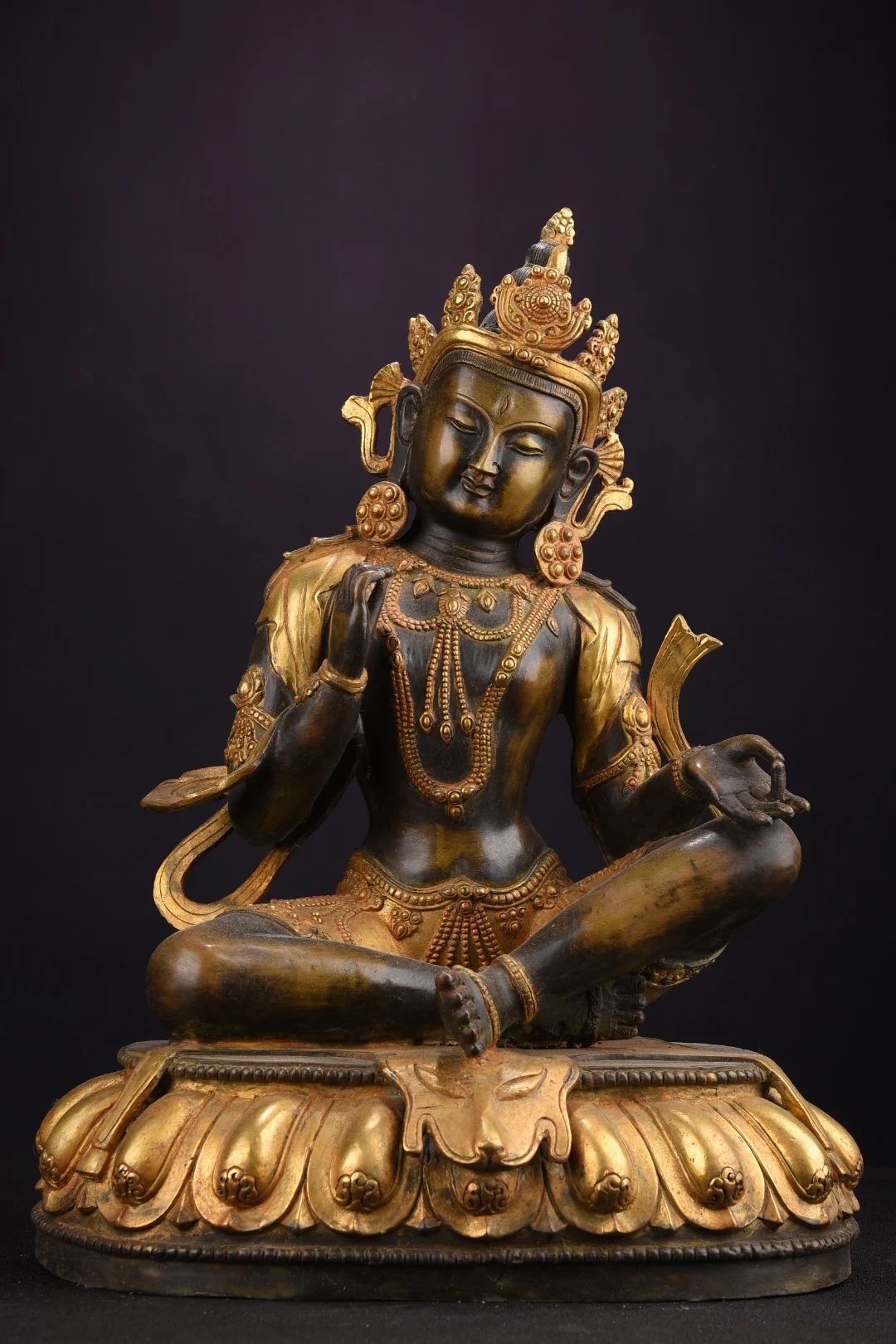 

18"Tibet temple Old Bronze Gilt Real gold Large Buddha Green Tara Guanyin Bodhisattva Statue Sitting Buddha Enshrine the Buddha