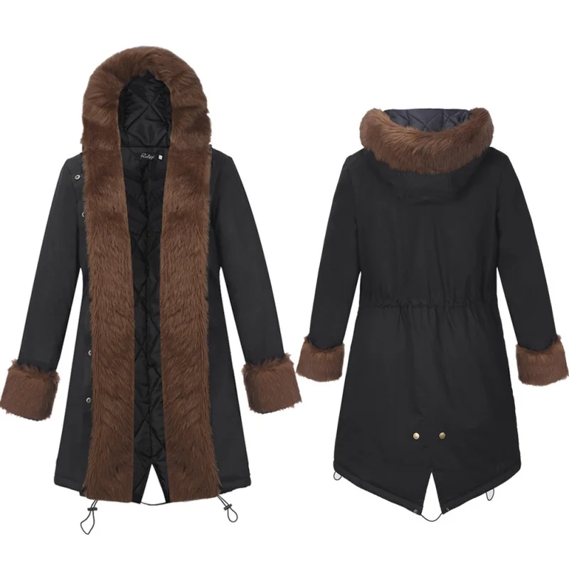 2020 Женское зимнее хлопковое пальто с капюшоном и меховым воротником верхняя