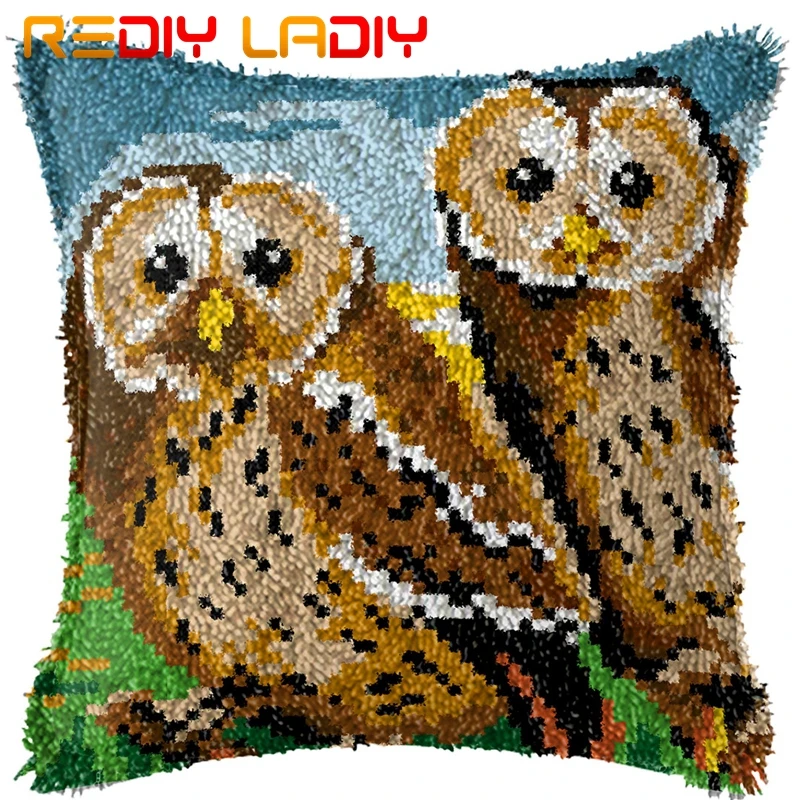 Набор для подушки с крюком и защелкой Две совы предварительно напечатанные холст