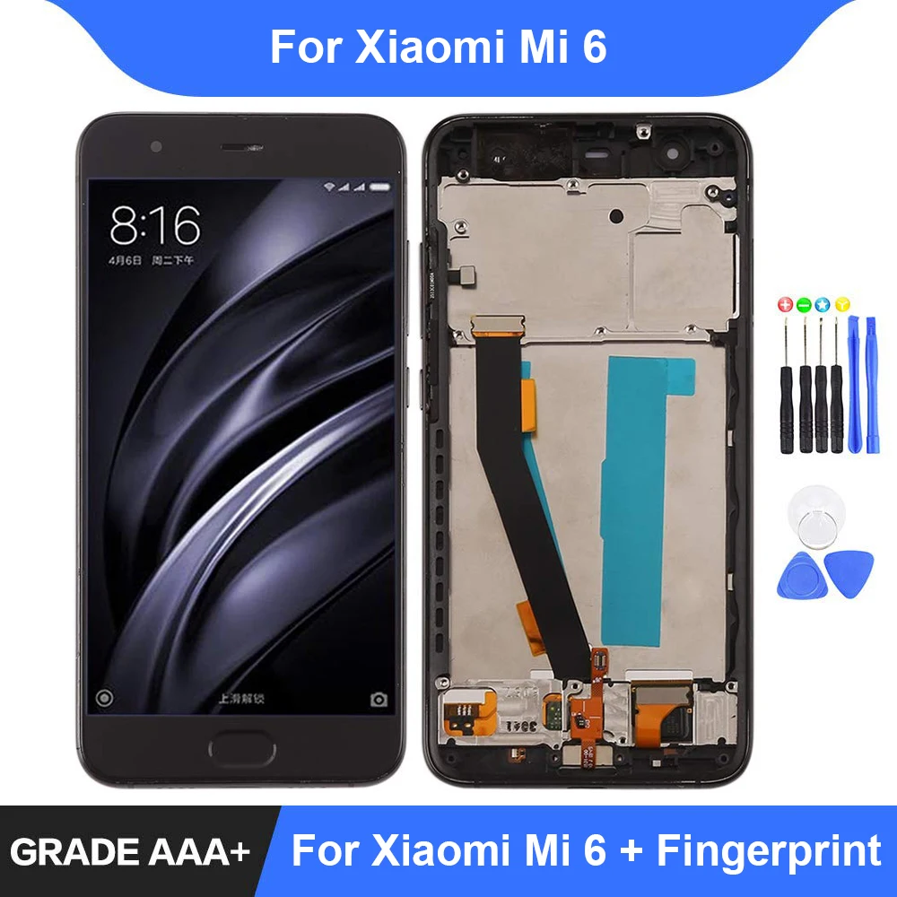 Для Xiaomi Mi 6 ЖК-дисплей, кодирующий преобразователь сенсорного экрана в сборе, запчасти для ремонта отпечатков пальцев для Xiaomi Mi 6