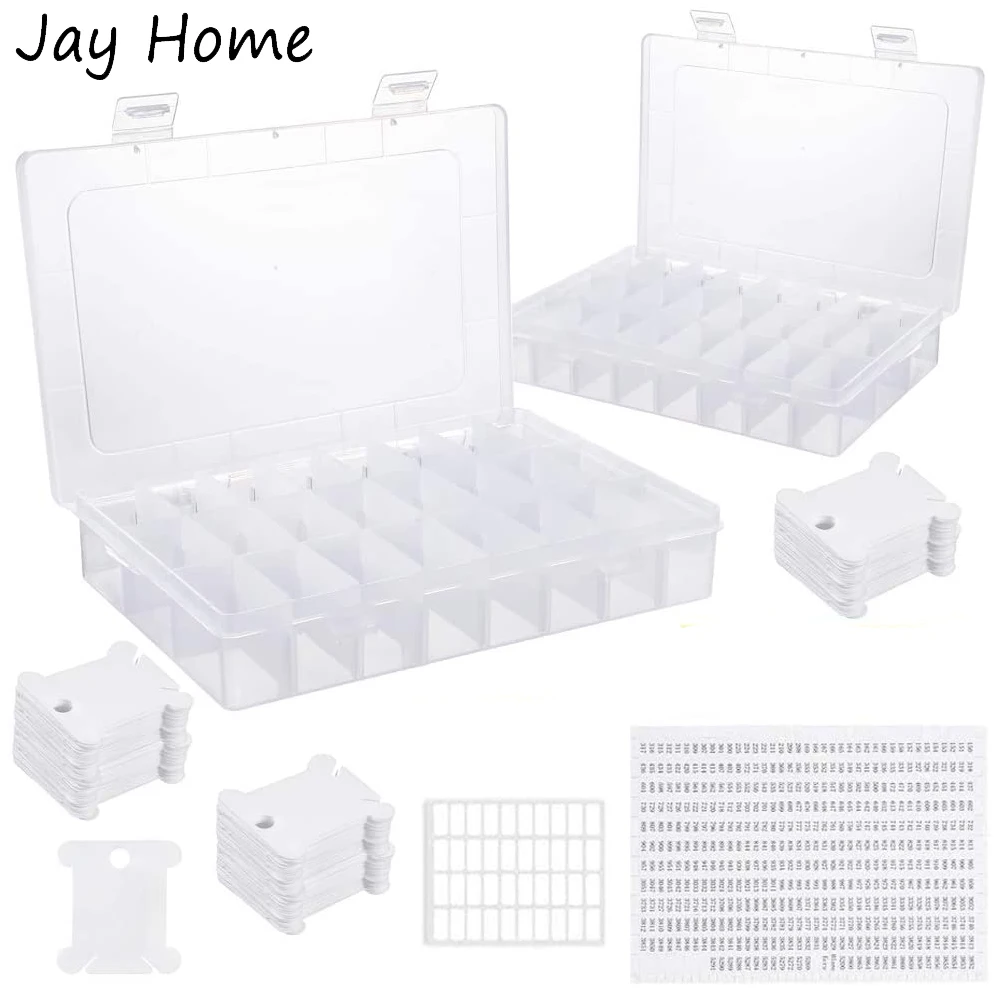 

36 Grids Plastic Embroidery Floss Cross Stitch Organizer Box & Floss Bobbins & Floss Number Stickers for DIY Cross Stitch Craft