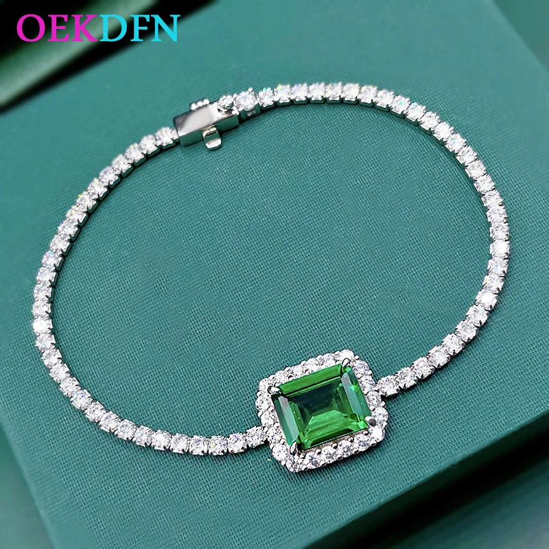 

OEKDFN 925 Sterling Silver Emerald Ruby Created High Carbon Diamond Bracelet For Women Wedding Party Fine Jewelry Christmas Gift