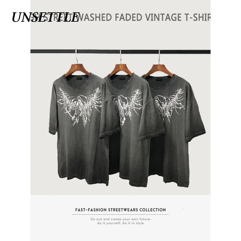 UNSETTLE Готическая футболка с коротким рукавом тяжелая ткань модная уличная одежда