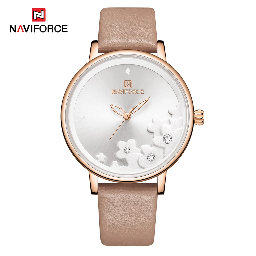 White NAVIFORCE, новинка, часы с красным кожаным ремешком, женские часы, женские Кварцевые водонепроницаемые наручные часы, женские часы - Цвет: White