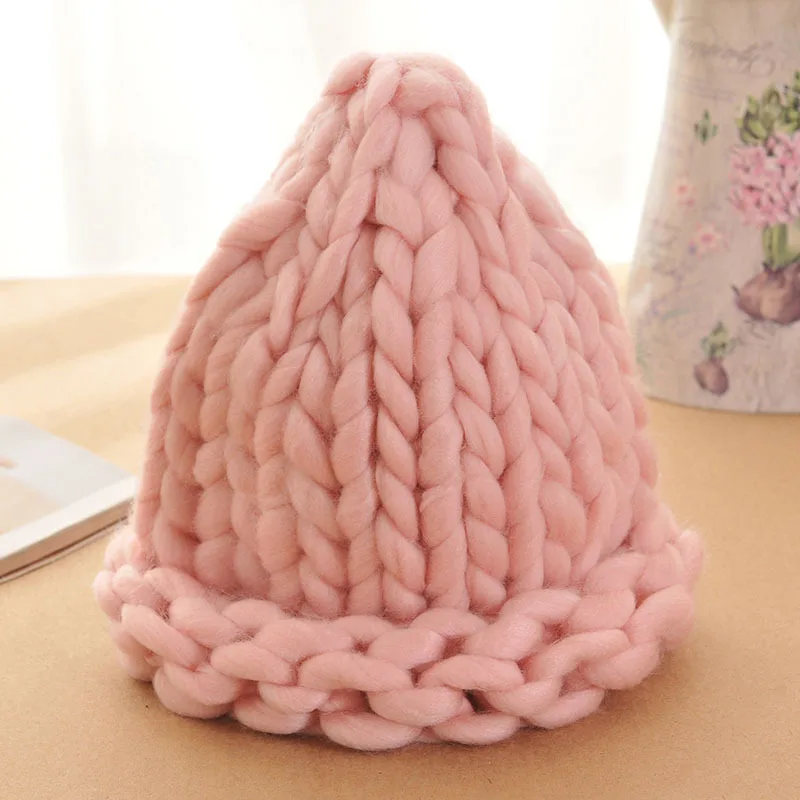 Pink Женская модная Зимняя шерстяная шапка грубые линии наружная теплая шляпа вязаная шапка разных цветов на выбор - Цвет: Pink