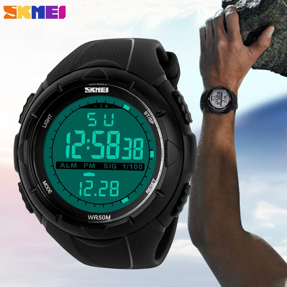 SKMEI Цифровой светодиод дисплей мужские часы Открытый Спорт Chrono