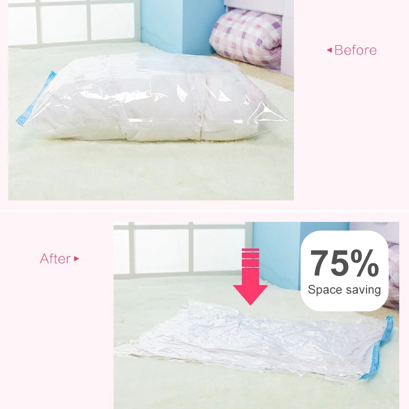 Домашний удобный вакуумный мешок для хранения одежды с клапаном Прозрачный