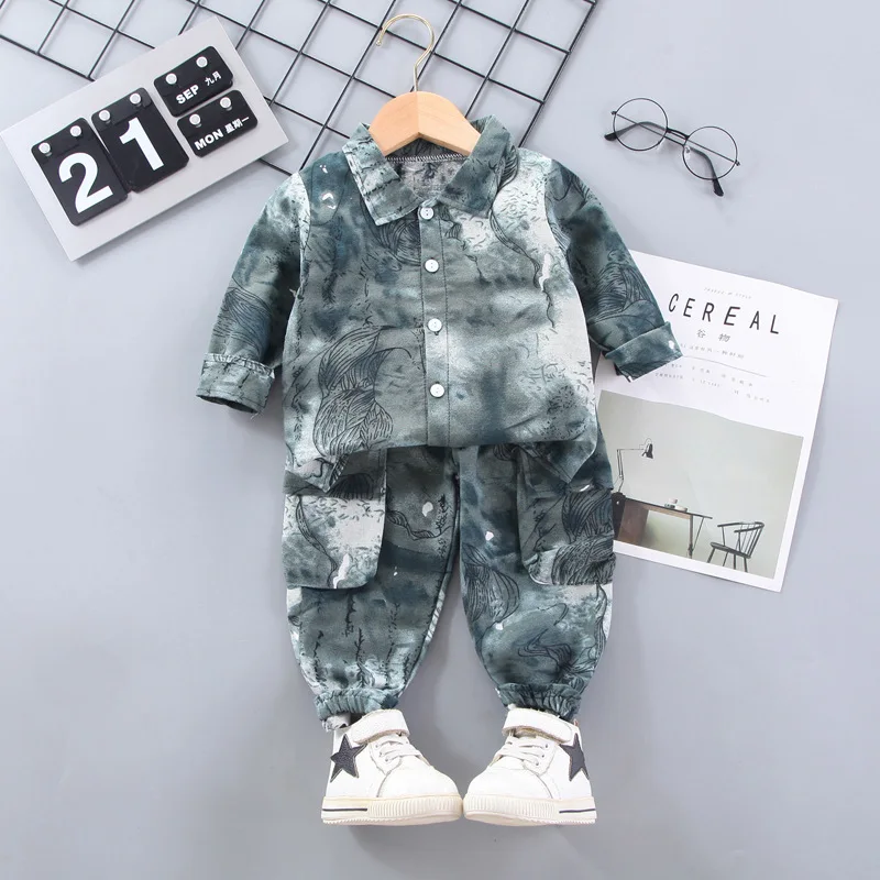 Ropa de primavera y oto&ntilde;o para ni&ntilde;os, traje de dos piezas con una hilera de botones, peque&ntilde;o y mediano-0