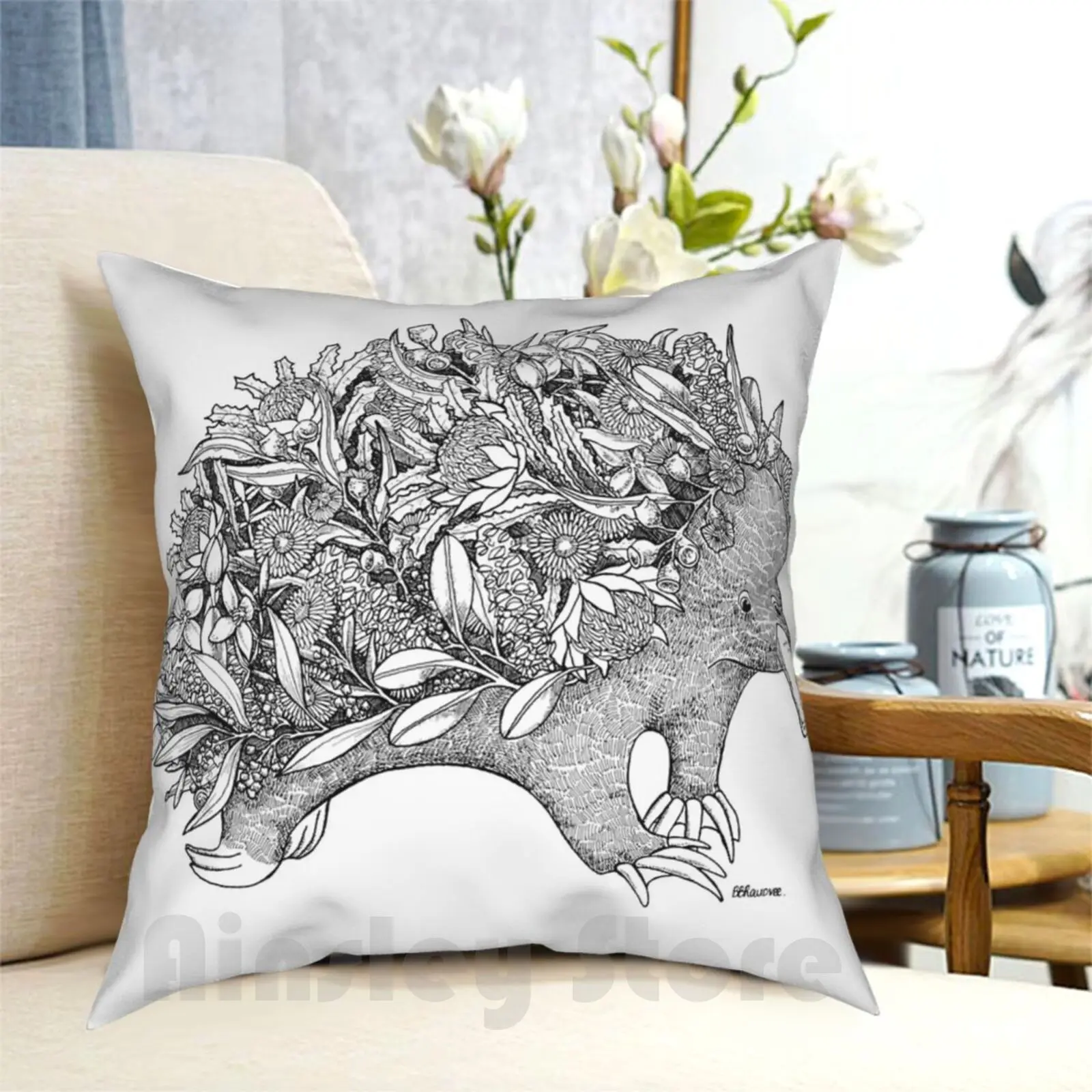 

Botanical Echidna Pillow Case Printed Home Soft DIY Pillow cover Australia Australian Echidna Animal Wildlife Wild Spike