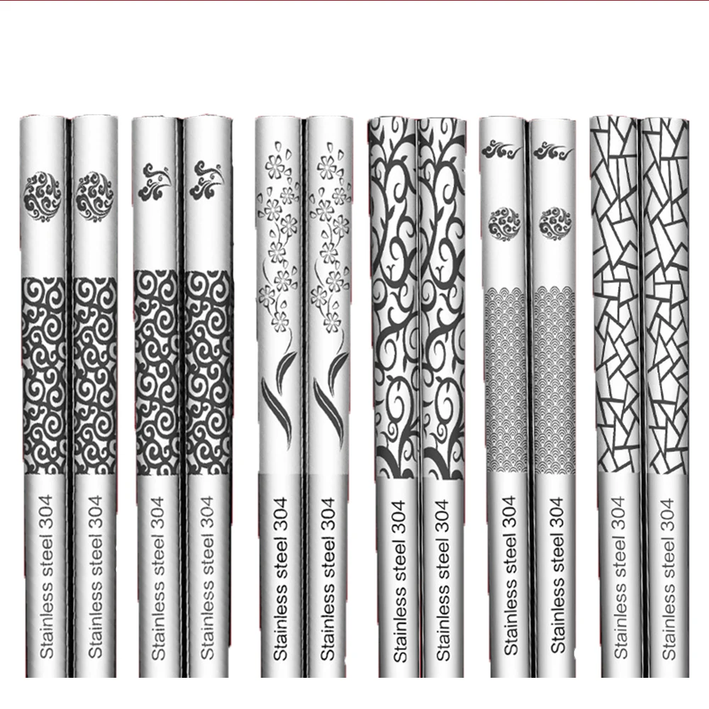 Палочки для еды из нержавеющей стали лазерной гравировки 5 пар|Палочки еды| |