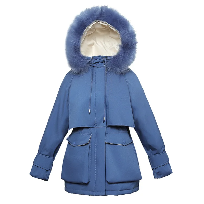 

Women's Fashion Big Fur Collar Cotton Coat Outwear Winter Thick Warm Female Student Loose Cloak-type Solid Color Padded Jackets