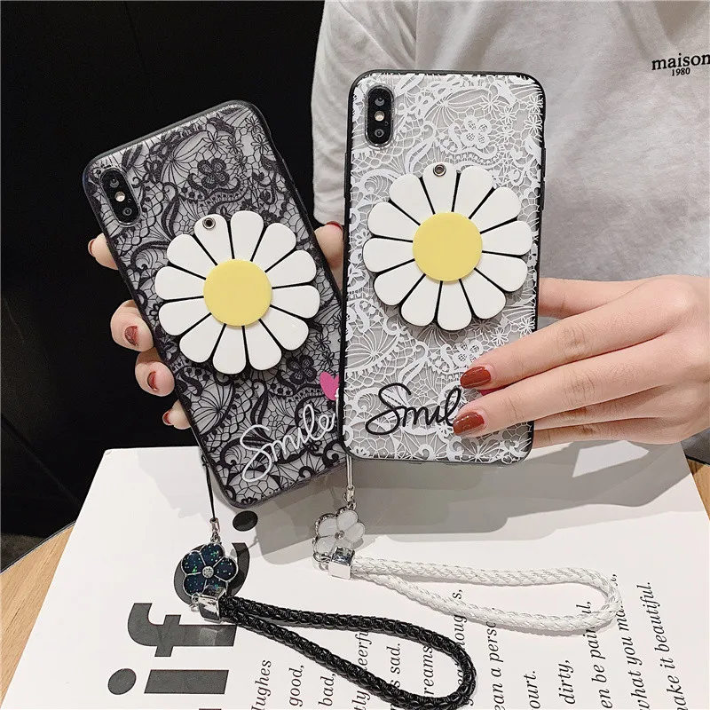 

KONSMART For Xiaomi Mi 10T 5G Case Hot Lace Cute Sun Flower Phone Case For Xiaomi Mi 10T Pro Silicone Soft Back Cover With Strap