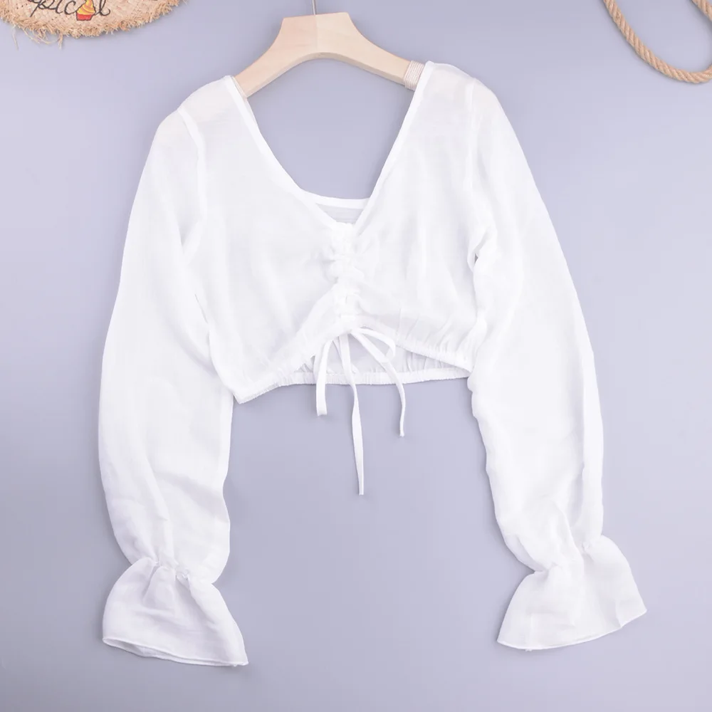 

WILK 2021 new slubbed fabric perspective long sleeve is prevented bask in coat sexy swimsuit coat sand beach resort