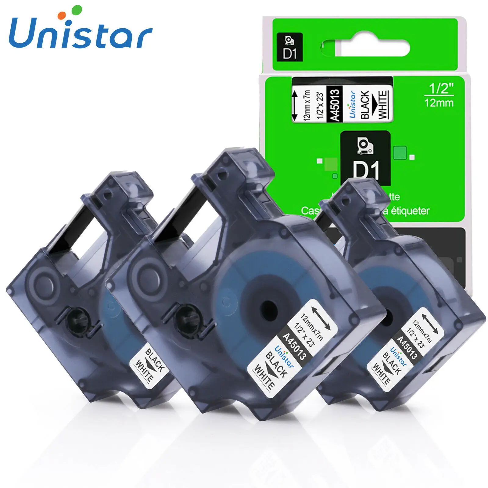 UNISTAR 3 шт 45013 совместимый для Dymo D1 принтер этикеток ленты черный на белом 12 мм