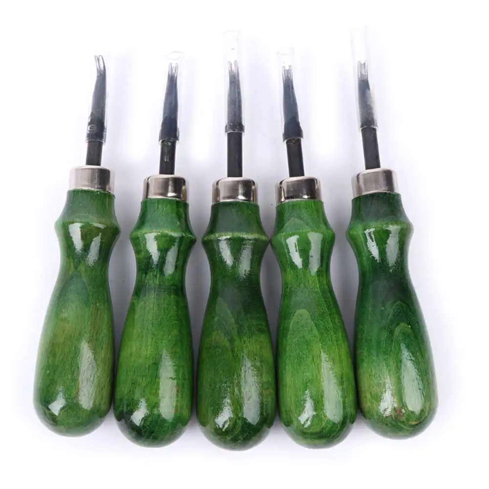 5pcs set Высокое качество кожи крафт бумага инструмент 0,6/0,8/1/1,2/1,4 мм деревянной ручкой края шлифовальный станок для снятия фасок и Leathercraft Ножи Швейные режущие инструменты - Цвет: 5pcs set