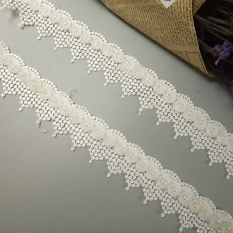 1 ярд белый жемчуг кисточка цветы сливы жемчужные кружева обрезки ленты бисером