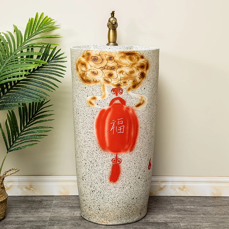 

Керамический встроенный умывальник типа колонны ручной работы красный фонарь умывальник для пола межплатформенный умывальник