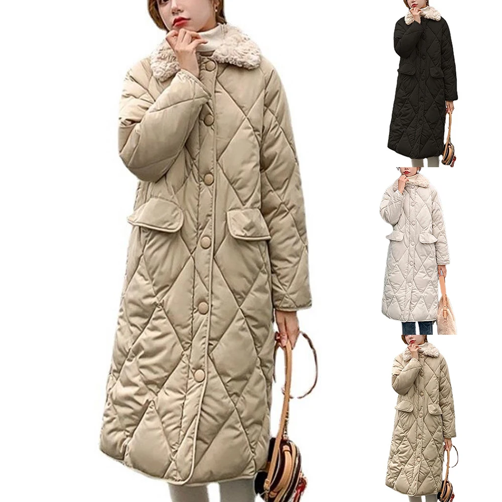 

Женская зимняя однобортная куртка с меховым воротником и длинным рукавом, пальто, теплая куртка, женская большая верхняя одежда, теплые про...