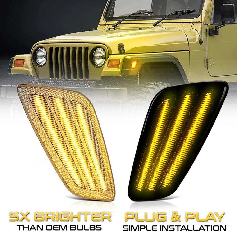 

2pcs Clear Lens Led Front Side Marker Light For Jeep Wrangler TJ 1997-2006 Full Led Turn Signal Lamps OEM: 55155629AC 55155628AC