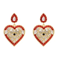 korea trend cute heart crystal rhinestones hanging stud earrings for women girl shiny drop turkish devil eye jewelry accessories