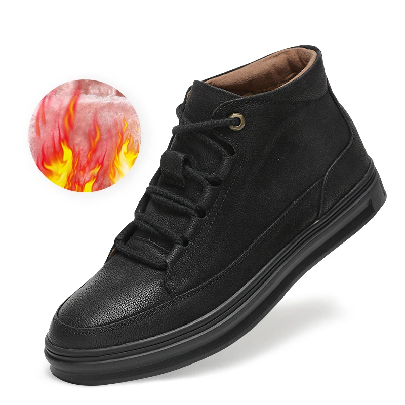 2019 теплые мужские повседневные ботинки с мехом хлопковая обувь кожаные зимние