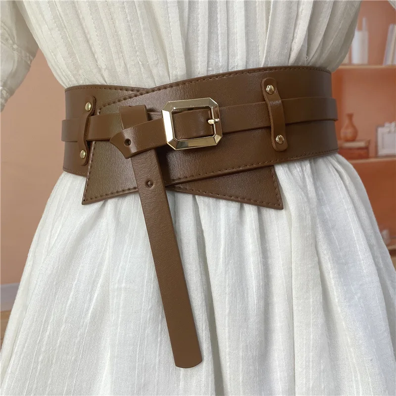 

Women 'S Waist-Sealed Cowhide Waist-Tied Suit Wide Belt With Dress Shirt Waist-Tight