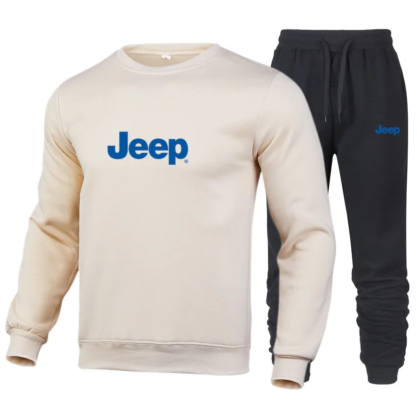 

Men's JEEO car logo brand round neck sportswear hot selling men's sweater + trousers men's street casual wear