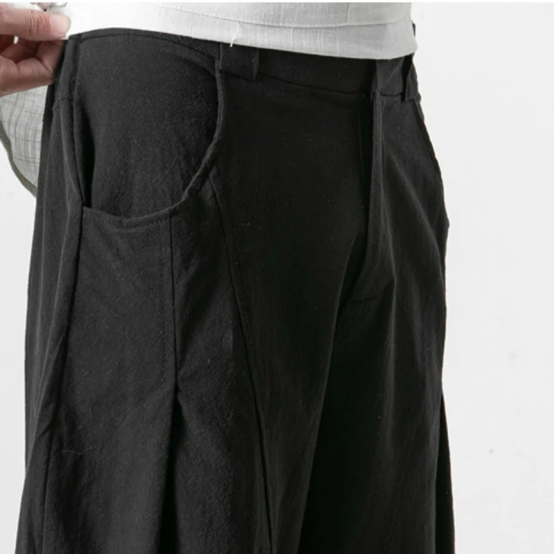 Мужские льняные штаны шаровары повседневные в стиле хип хоп мужские брюки для