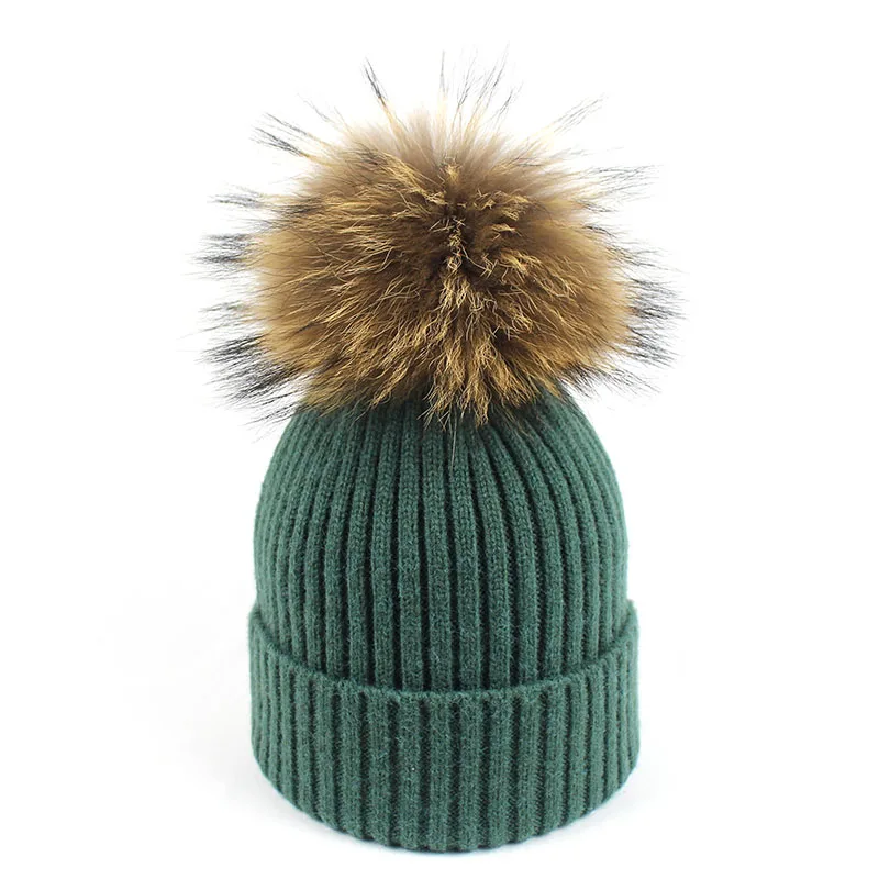 Minhui из натурального меха Шапки вязаные шапки Для женщин зимние шерстяные бини